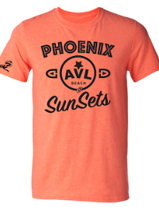 A neon orange t-shirt with the words " phoenix sunset ".