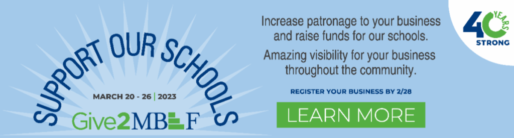 A blue banner with the words " learn to school " in front of it.