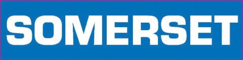 A blue and white logo for the company merck.