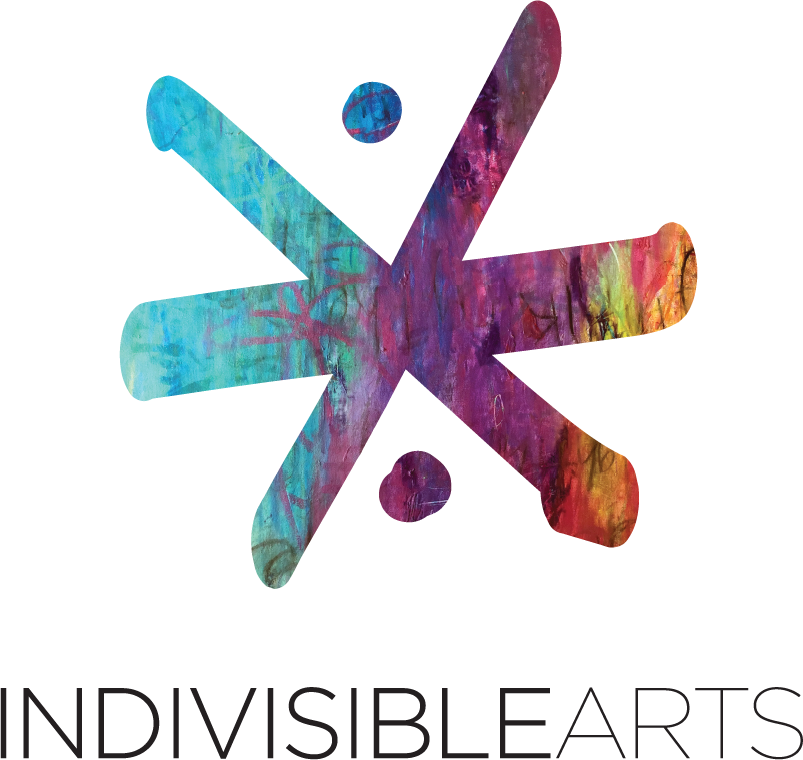 A colorful logo of an abstract shape with the word indivisible in it.